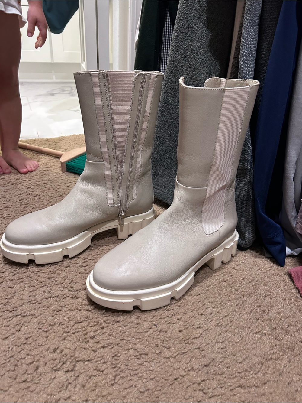 Free People Light Gray Lace-Up Chunky Sole Mid-Calf Boots